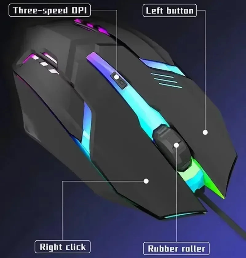 USB Wired Gaming Mouse LED Luminous Backlit Mouse 3D Ergonomic Adjustable Optical Mice for PC Gamer Computer Desktop