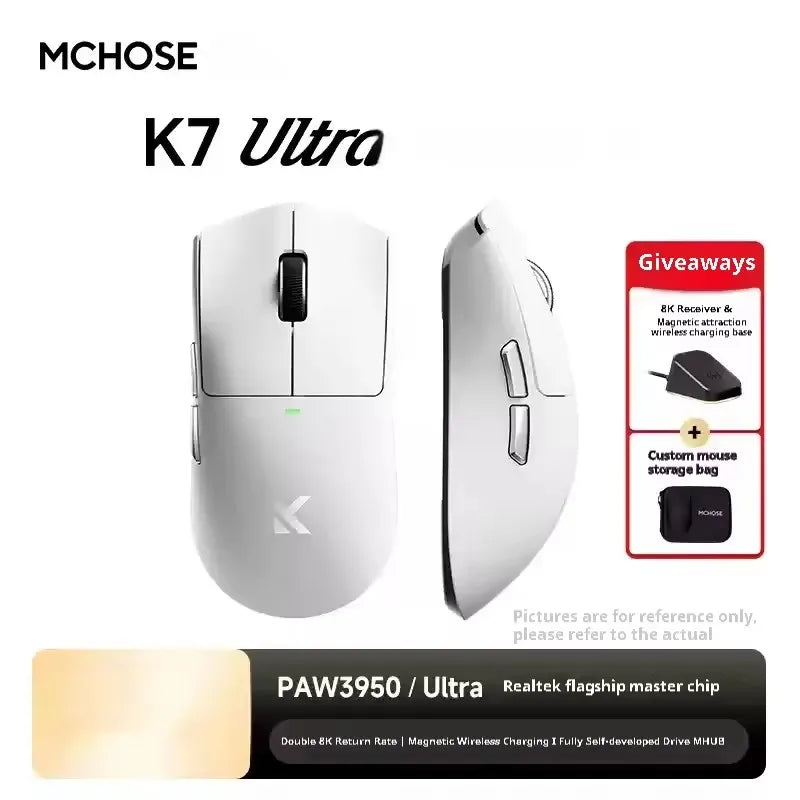New MCHOSE K7 Ultra Wireless Mouse Tri-Mode 2.4G Dual-8K PAW3950 42000DPI 750IPS 59g Lightweight E-Sports Gamer PC Gaming Mouse