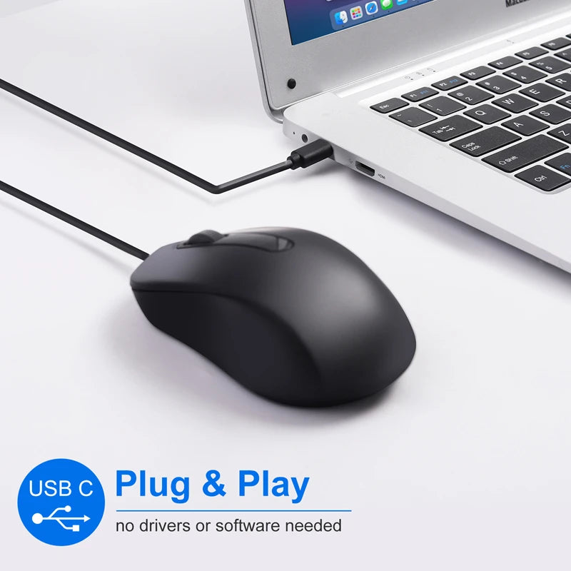 Xiaomi Type-c Wired Mouse Silent Portable Tablet Notebook Office Optical Mouse Ergonomic Design For PC Android IOS