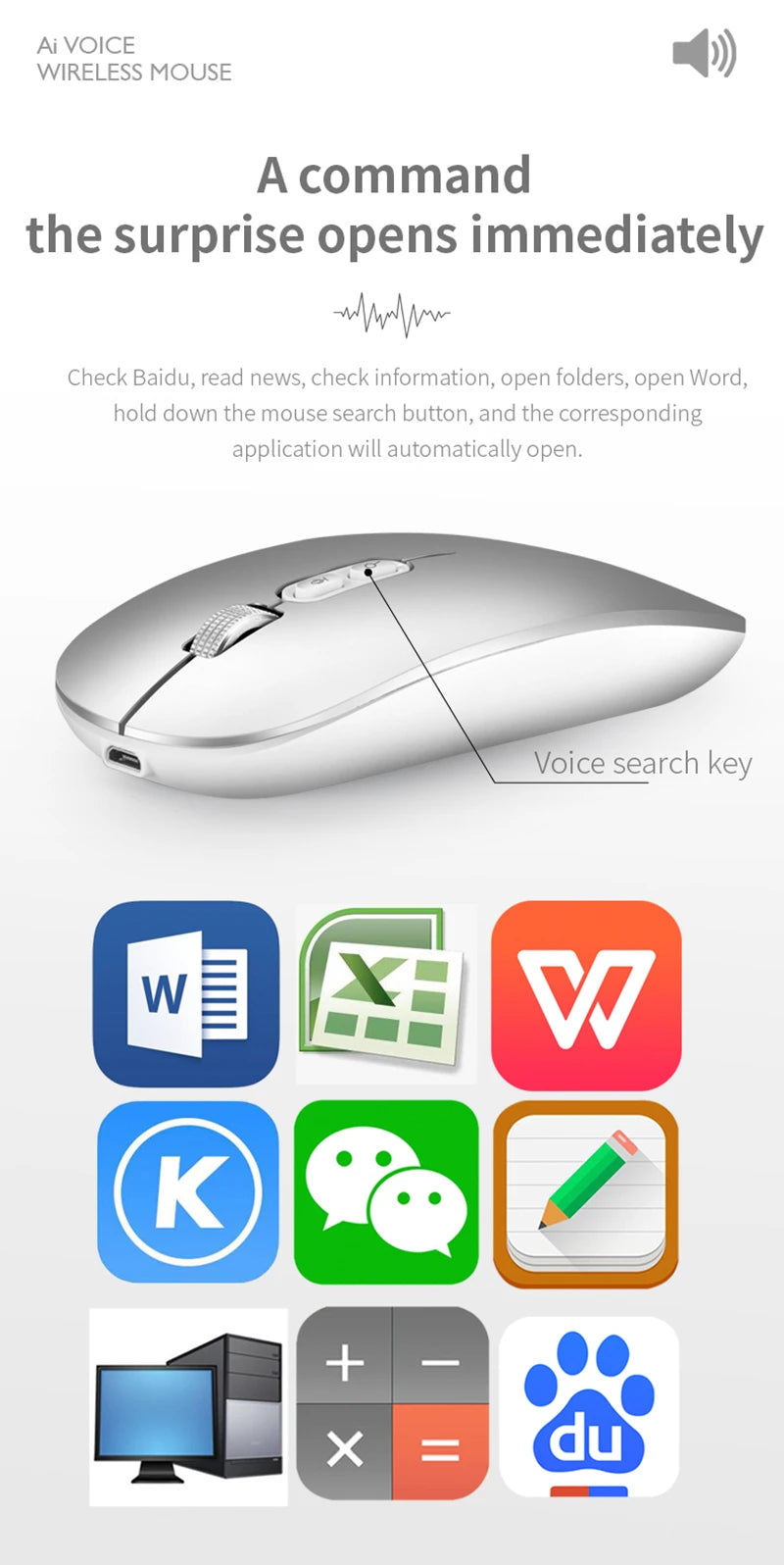Xiaomi Wireless Mouse AI Intelligent Voice Mouse 2.4G Dual-mode With Voice-activated Typing Silent Rechargeable Bluetooth Mouse