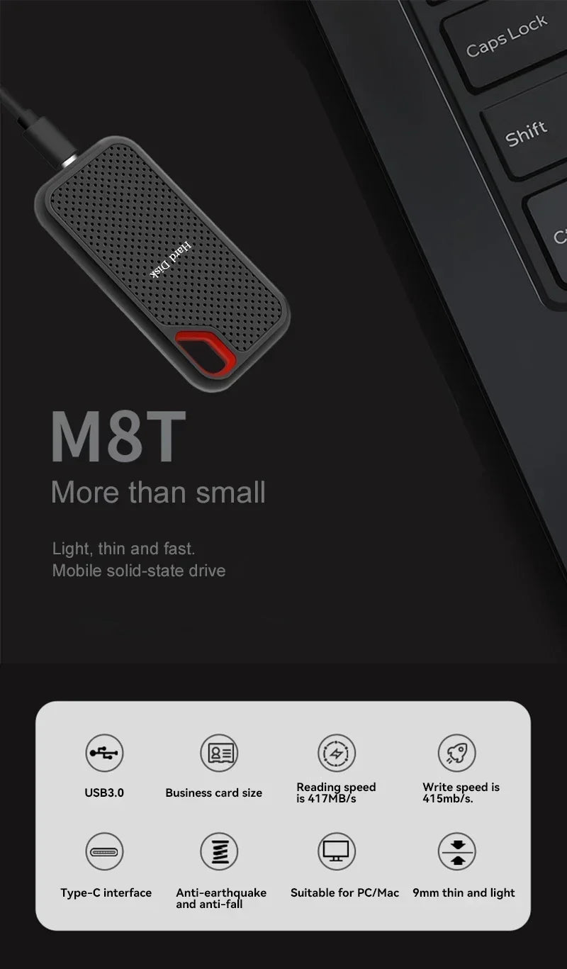 Portable SSD 2TB External Hard SSD 1TB High-speed External Solid State Drive 256TB Mass Storge Hard Disk for Laptop/PC/MAC/Phone