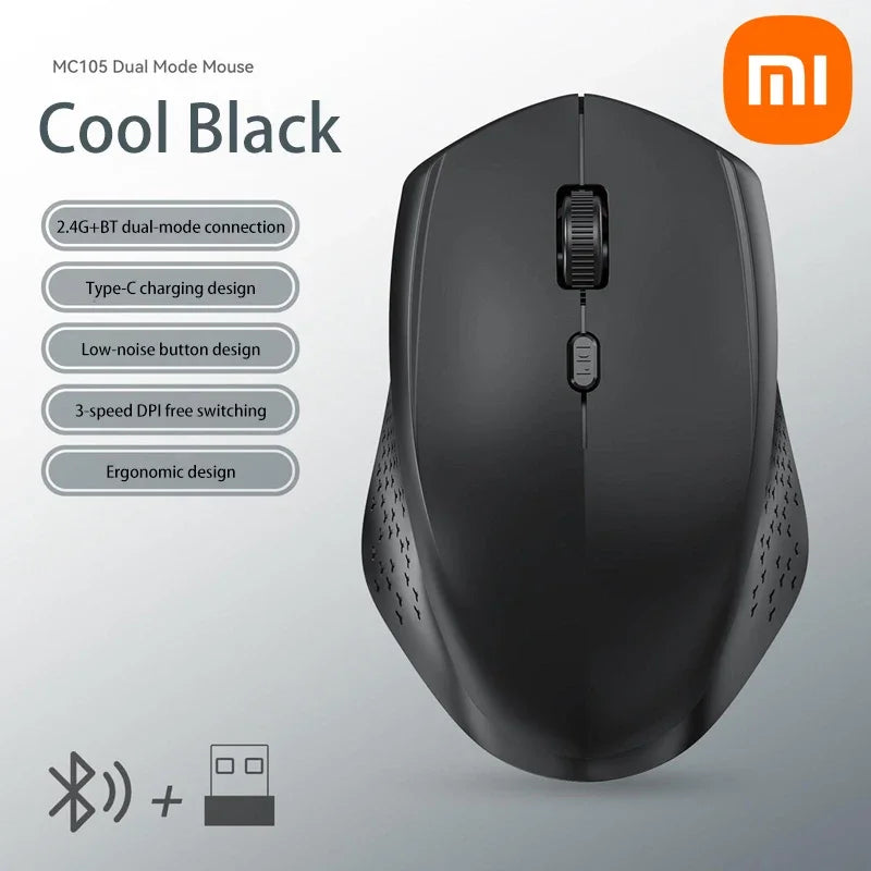 Xiaomi Wireless Mute Mouse Bluetooth 1600 Dpi 2.4Ghz Ergonomics Dual Model Type-C Rechargeable Mini Mouses For Pc Android Ios