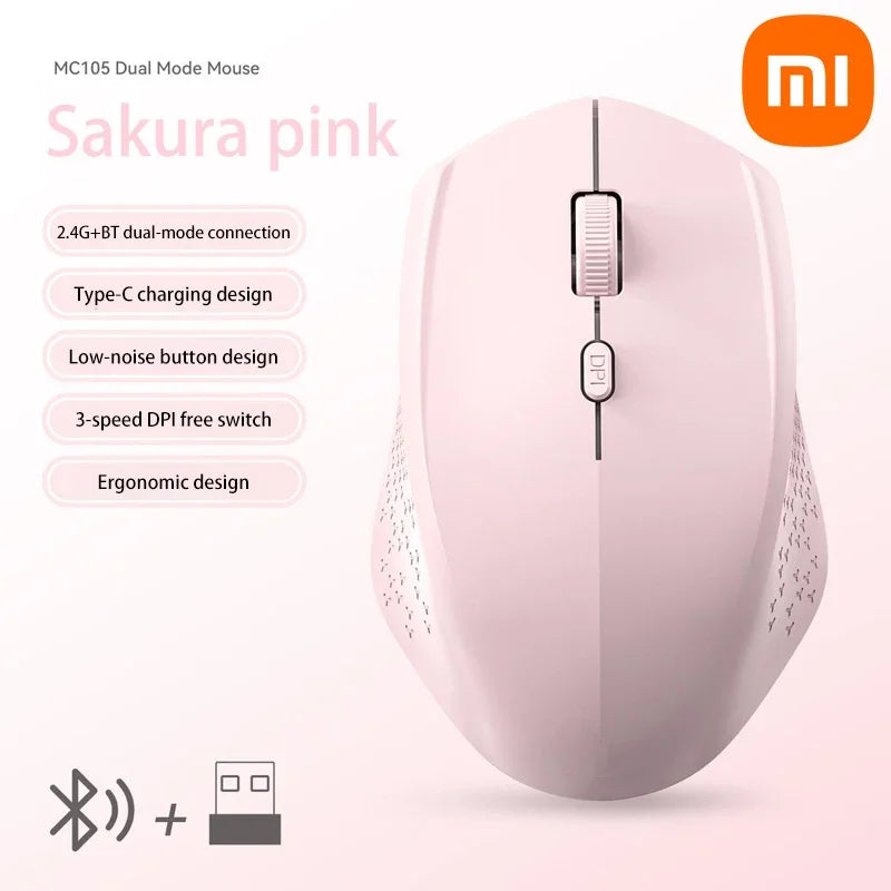 Xiaomi Wireless Mute Mouse Bluetooth 1600 Dpi 2.4Ghz Ergonomics Dual Model Type-C Rechargeable Mini Mouses For Pc Android Ios