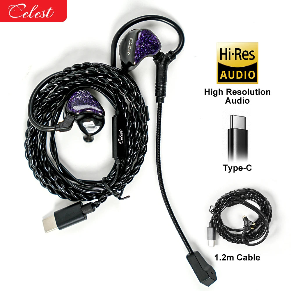 Celest Wyvern Black Type-C In Ear Earphone Monitor With Microphone Hifi Music Headphone IEMs Wired Gaming Earbuds For Gif