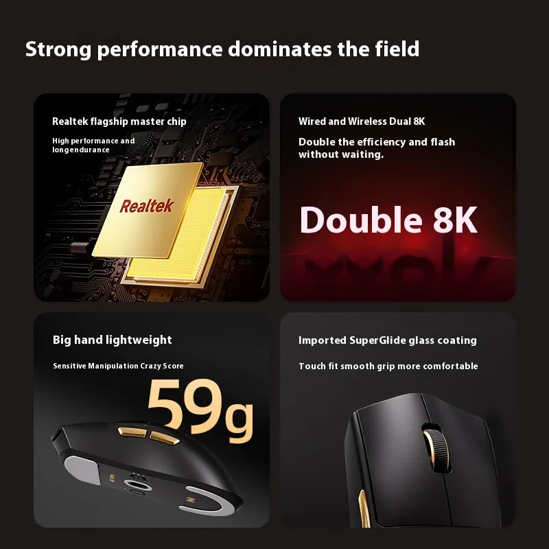 New MCHOSE K7 Ultra Wireless Mouse Tri-Mode 2.4G Dual-8K PAW3950 42000DPI 750IPS 59g Lightweight E-Sports Gamer PC Gaming Mouse