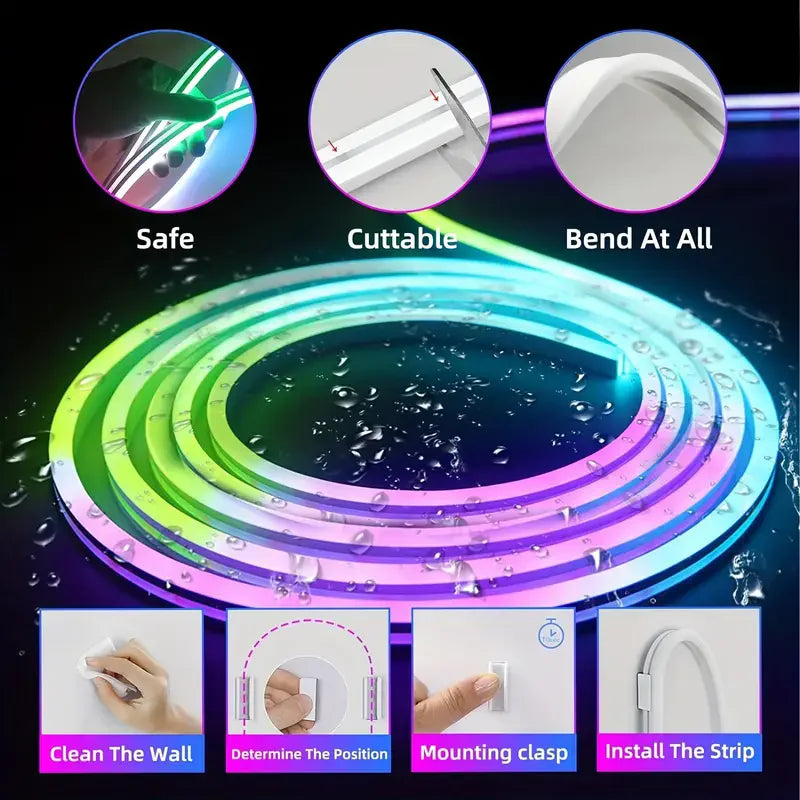 Smart RGB Neon LED Strip 1/2/3/5m Waterproof USB Neon Strip Tuya APP Remote Flexible Ribbon for DIY Neon Deocoration Lighting