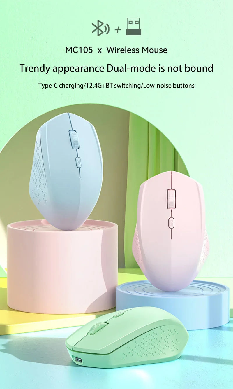 Xiaomi Wireless Mute Mouse Bluetooth 1600 Dpi 2.4Ghz Ergonomics Dual Model Type-C Rechargeable Mini Mouses For Pc Android Ios