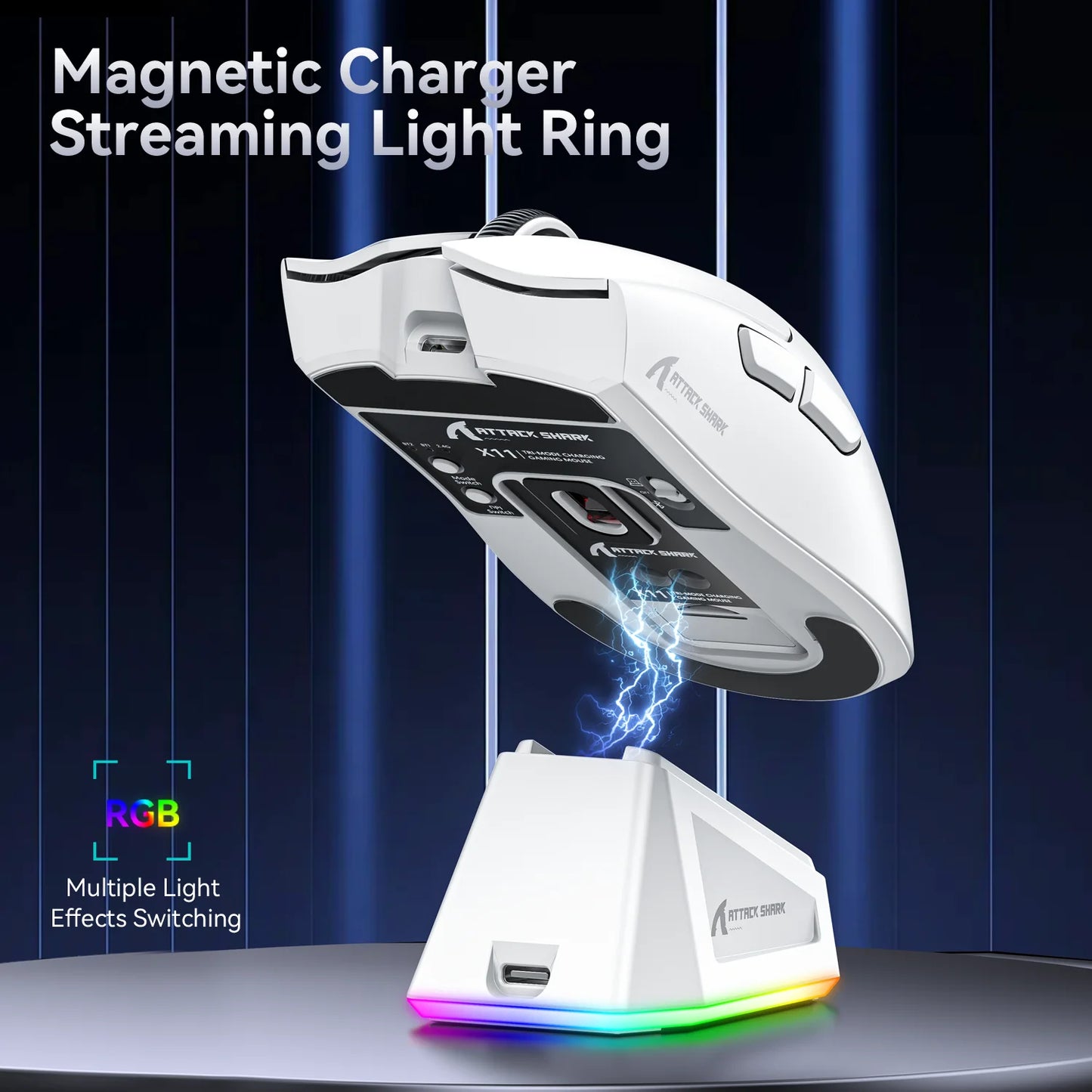 ATTACK SHARK X11 Wireless Gaming Mouse with Magnetic Charging Dock, PixArt PAW3311 Sensor, 22K DPI, BT/2.4Ghz/Wired, for PC/MAC