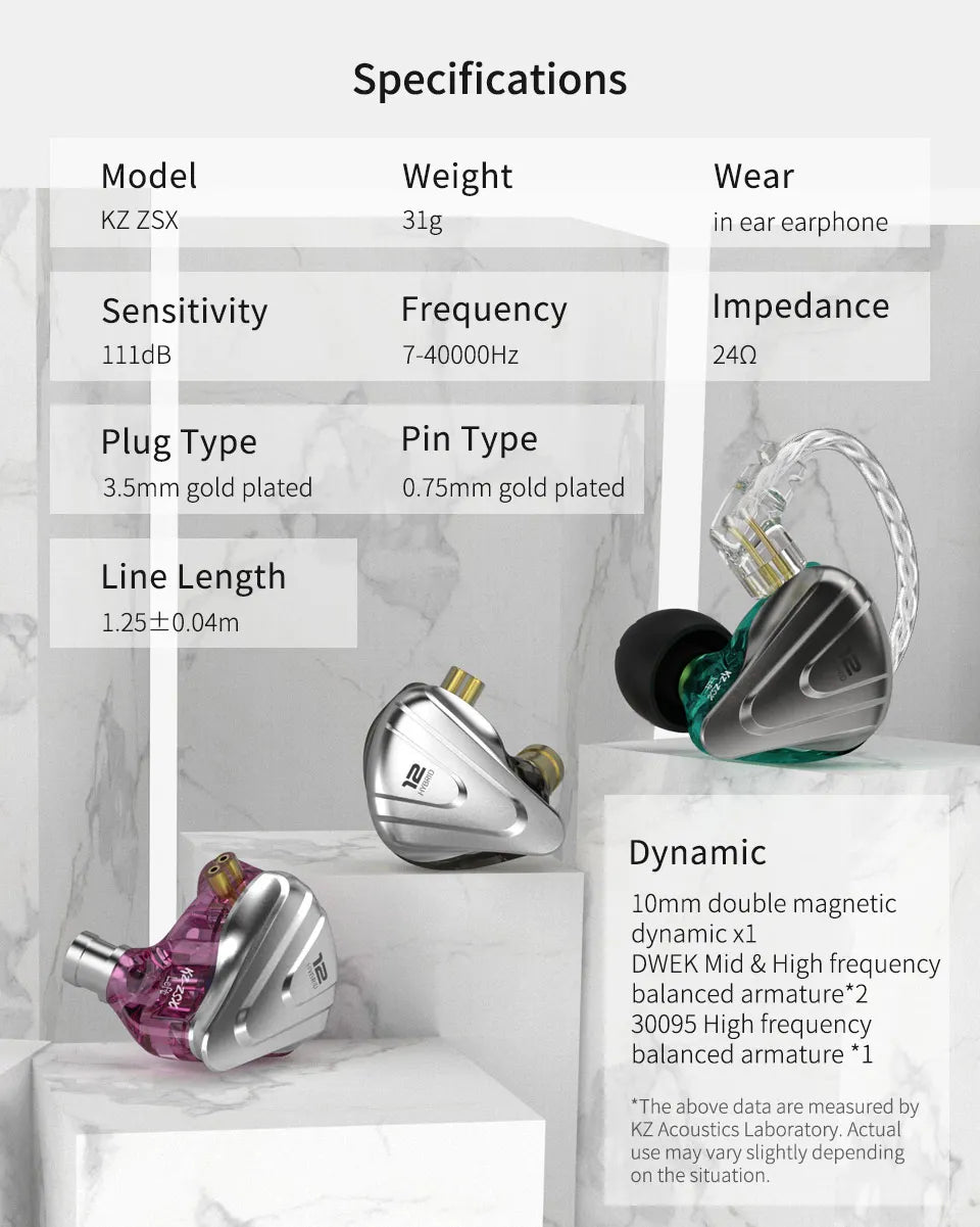 KZ ZSX Terminator Metal Headphones 5BA + 1DD Hybrid 12-driver HIFI Bass headphones In-ear monitoring and cancellation