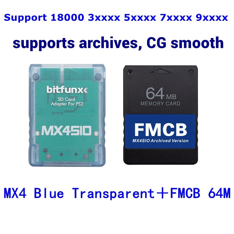 2025 Light blue PS2 MX4SIO SD Card Adapter For PS2 All Consoles + FMCB Card + 256G128G/64G TF SD Card choose combination package