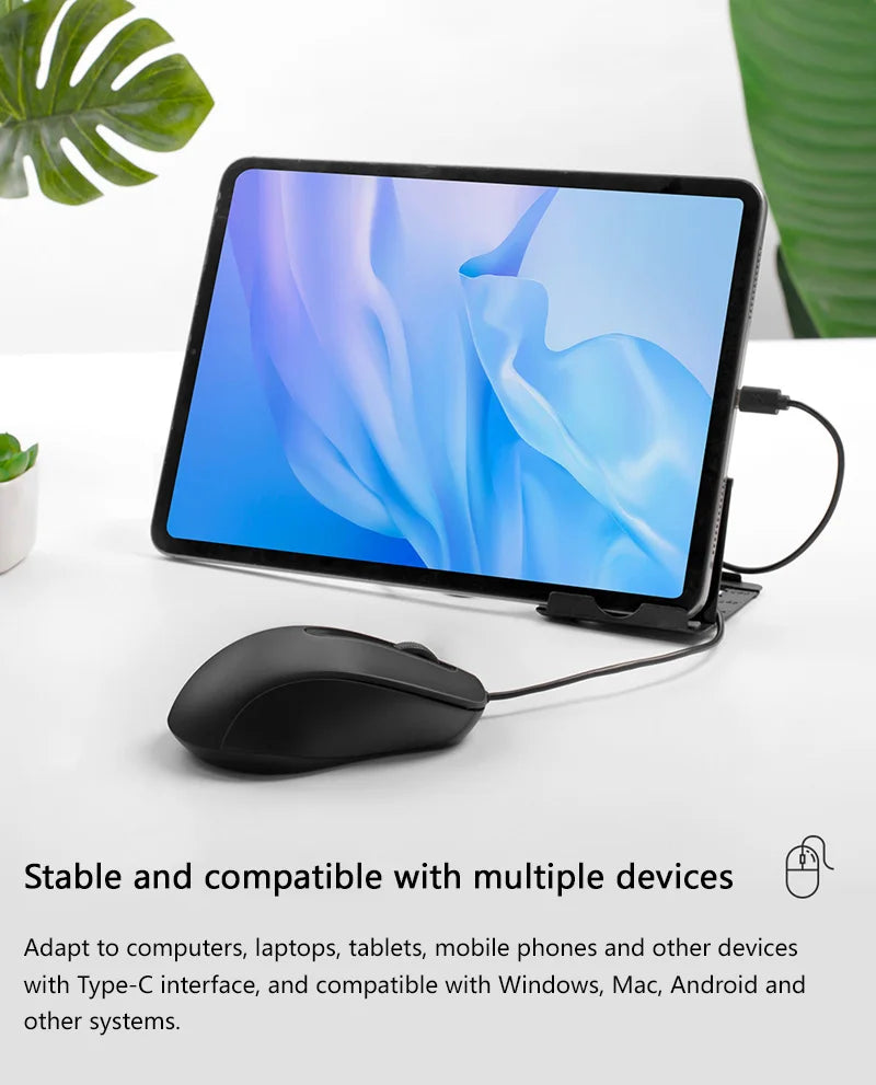 Xiaomi Type-c Wired Mouse Silent Portable Tablet Notebook Office Optical Mouse Ergonomic Design For PC Android IOS
