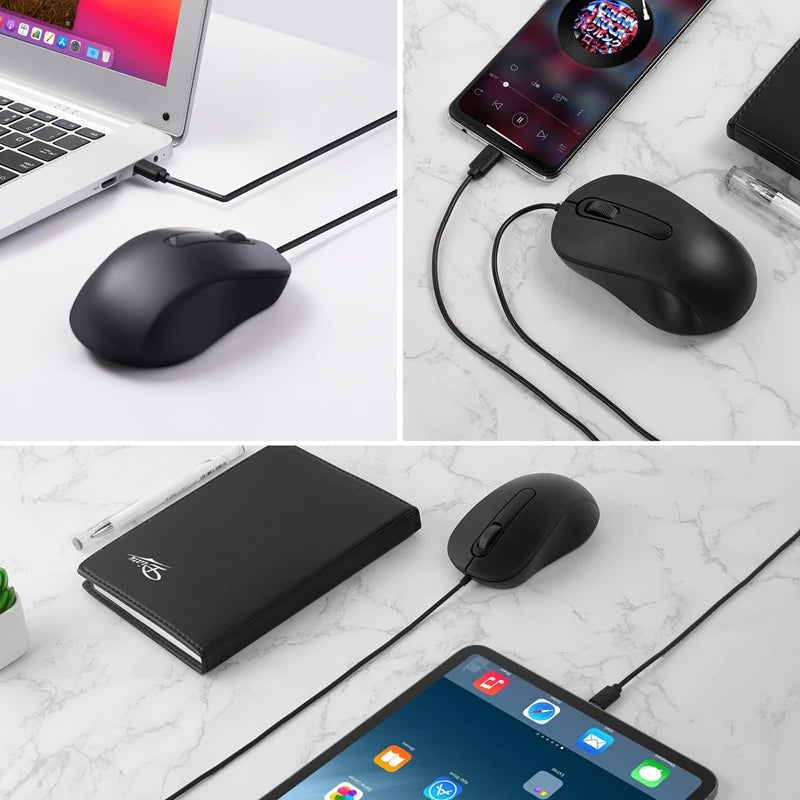 Xiaomi Type-c Wired Mouse Silent Portable Tablet Notebook Office Optical Mouse Ergonomic Design For PC Android IOS