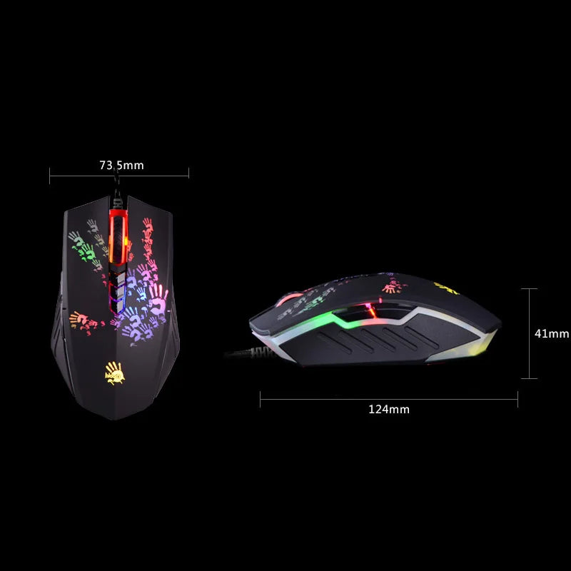 A4Tech Bloody A60 Gaming Mouse - RGB Neon LED, 6200 CPI, 8 Macro Keys, X'Glide Metal Boot, 1000 Hz Adjustable，0.2 ms Response