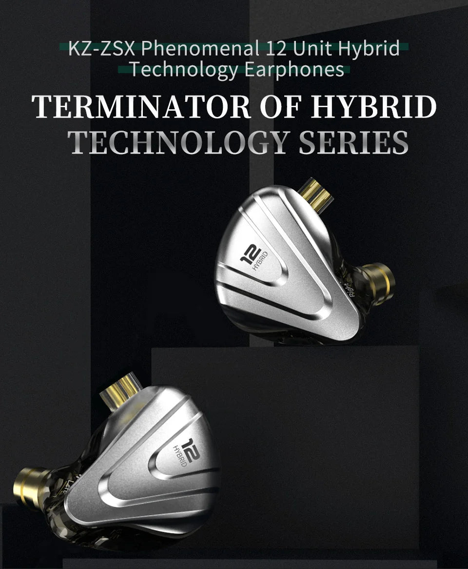 KZ ZSX Terminator Metal Headphones 5BA + 1DD Hybrid 12-driver HIFI Bass headphones In-ear monitoring and cancellation