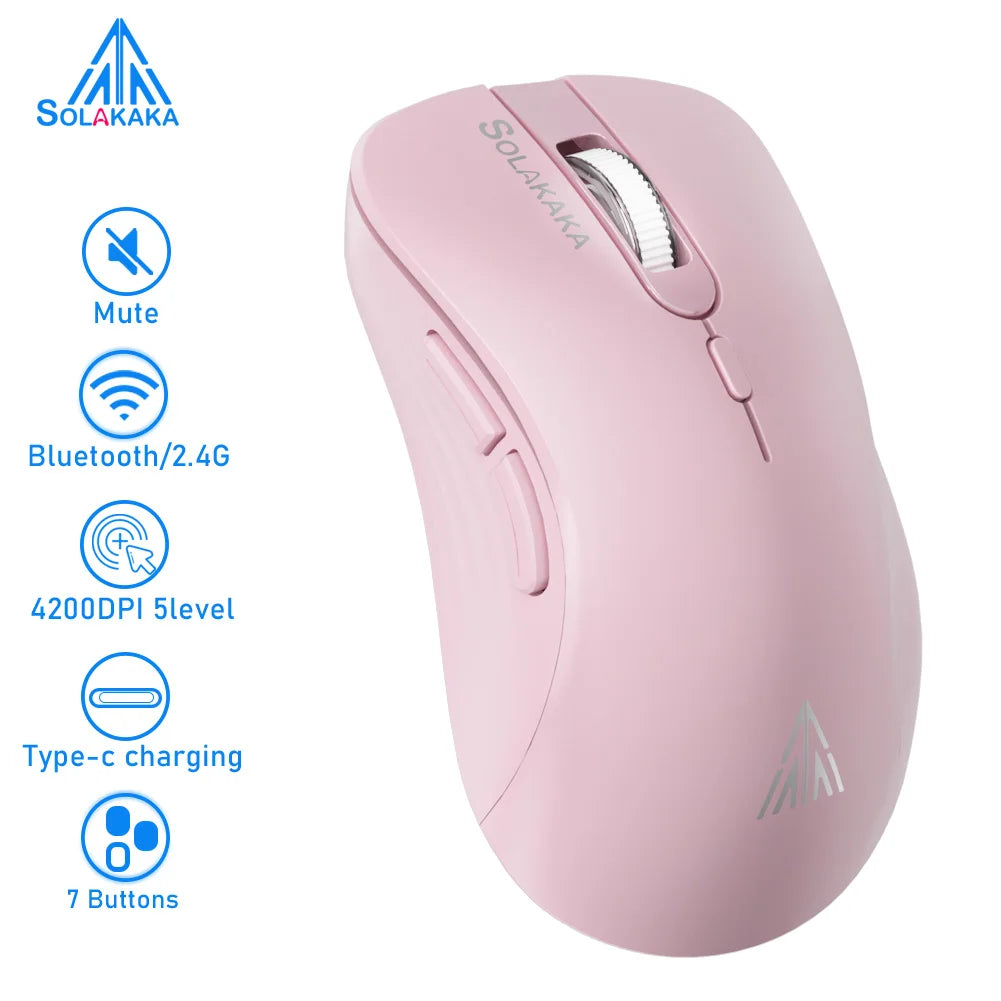 SOLAKAKA SM66 Silent Dual Mode Mouse Bluetooth-compatible 2.4G Wireless Lightweight Ergonomic Mice 4800 DPI PC Office Game Mouse
