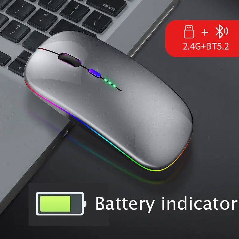Bluetooth 5.0 Wireless With USB Rechargeable RGB Mouse BT5.2 For Laptop Computer PC Macbook Gaming Mouse 2.4GHz 1600DPI