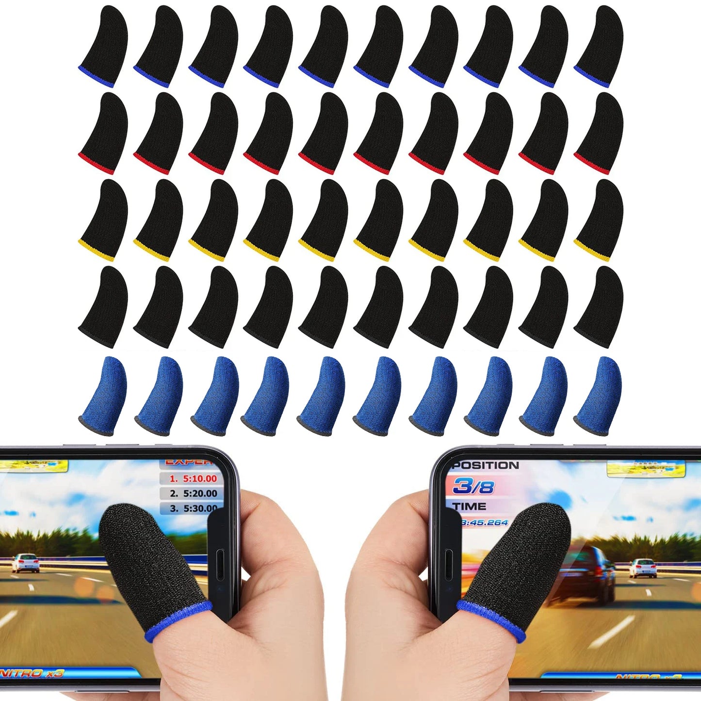 Mobile Game Controller Finger Sleeve Sets,Anti-Sweat Breathable Touchscreen Finger Sleeve for PUBG/Mobile Legends/Knives Out*10