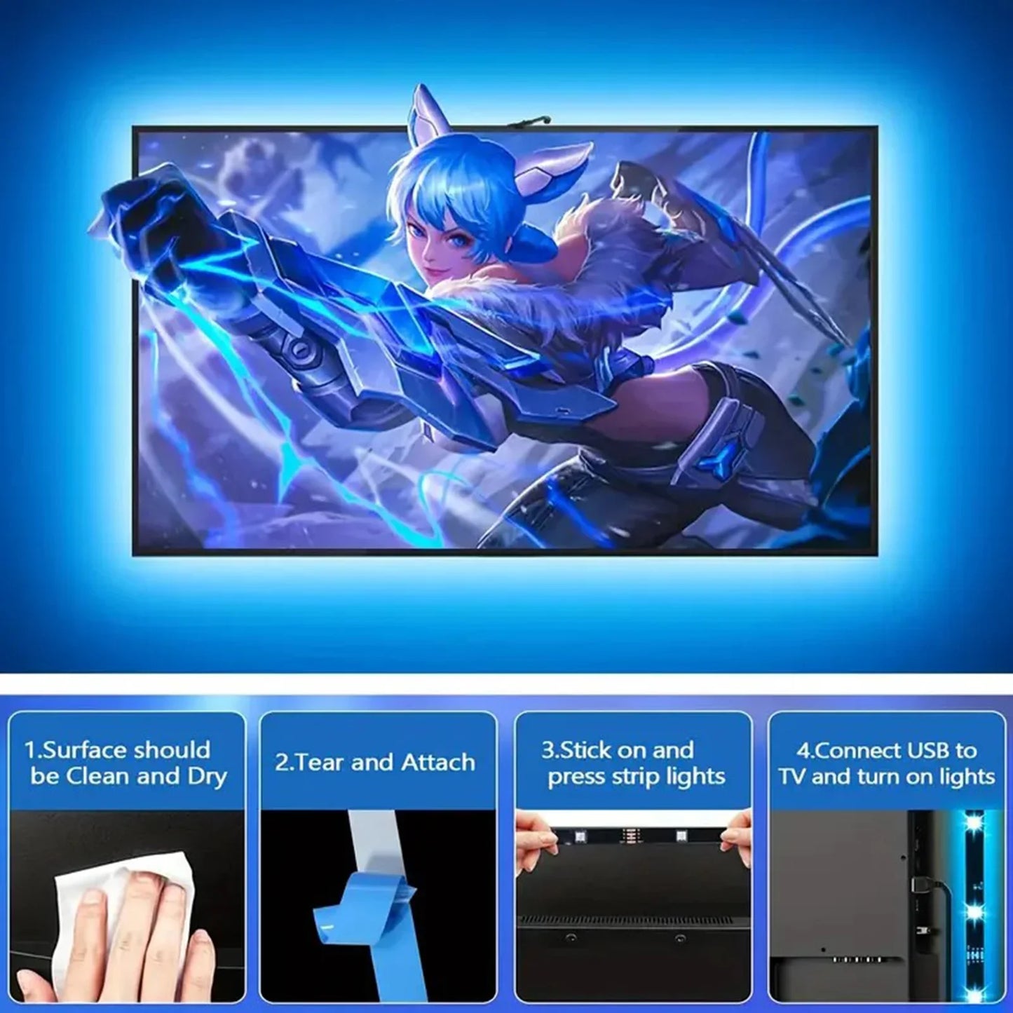 RGBIC LED TV Backlight Strip with Camera USB Powered Screen Syncs for 50-80 Inch TVs Monitors Backlight Room Ambient Lighting