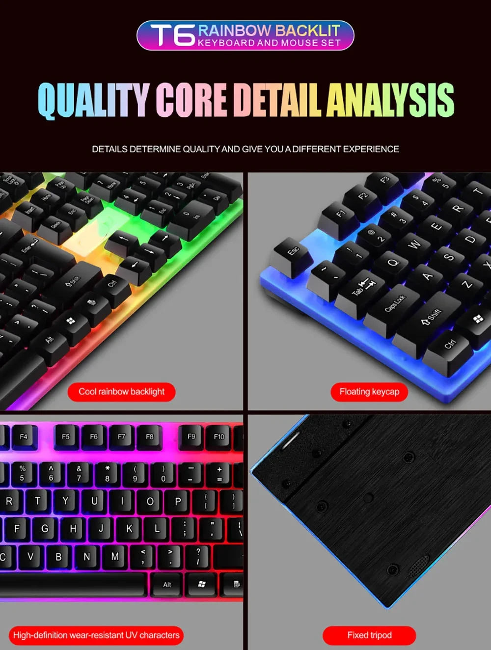Wired Keyboard And Mouse Set USB Luminous Mechanical Keyboard Mice Set 104key Gaming Keyboard For PC Laptop Computer Game Office