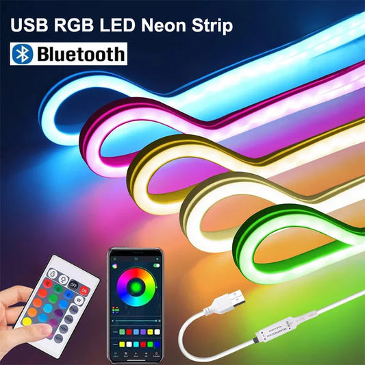 Smart RGB Neon LED Strip 1/2/3/5m Waterproof USB Neon Strip Tuya APP Remote Flexible Ribbon for DIY Neon Deocoration Lighting