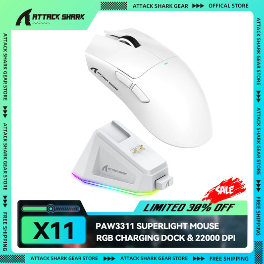 ATTACK SHARK X11 Wireless Gaming Mouse with Magnetic Charging Dock, PixArt PAW3311 Sensor, 22K DPI, BT/2.4Ghz/Wired, for PC/MAC