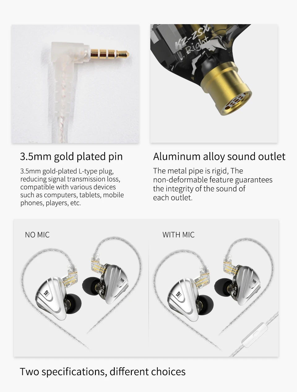 KZ ZSX Terminator Metal Headphones 5BA + 1DD Hybrid 12-driver HIFI Bass headphones In-ear monitoring and cancellation
