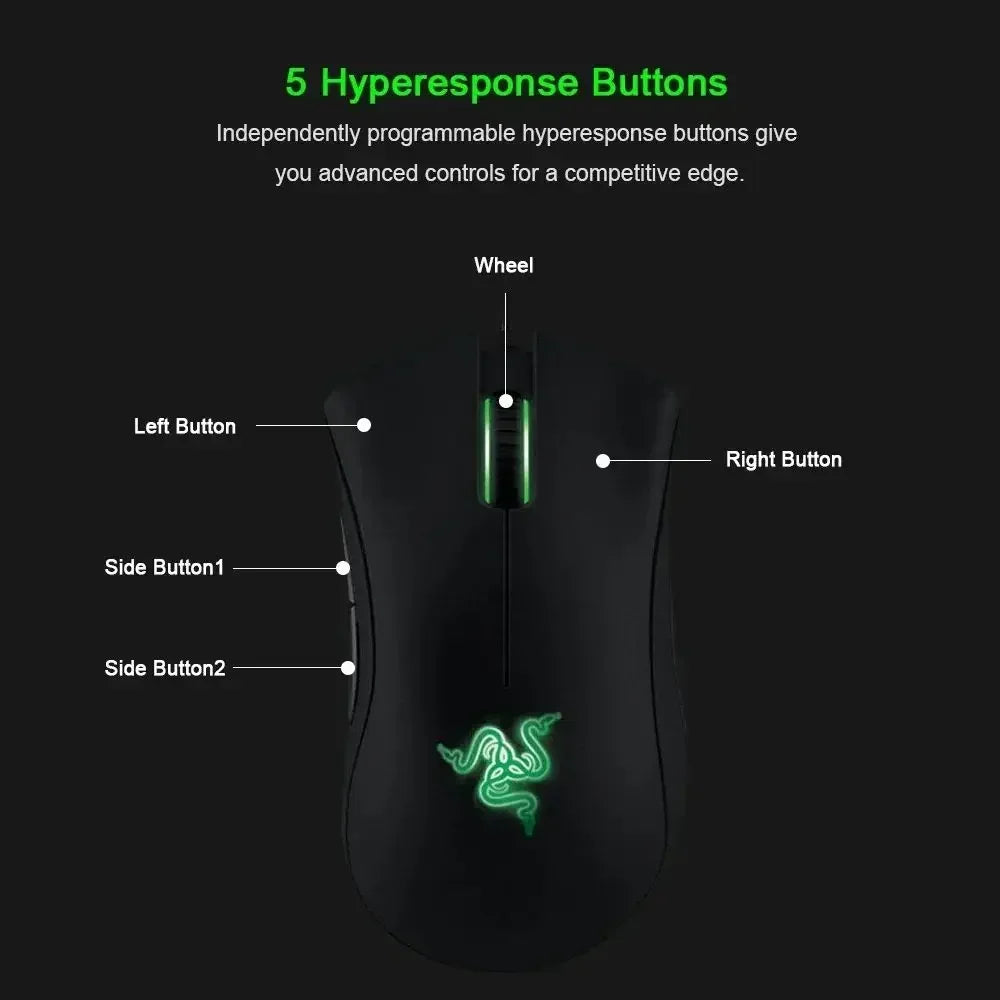 Razer DeathAdder Essential Wired Gaming Mouse Mice 6400DPI Optical Sensor 5 Independently Buttons for PC Gamer Black White