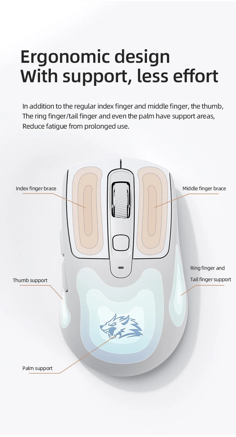 A3 Wireless Mouse Silent ABS Pink Skin Not Fade FREEWOLF Bluetooth Dual Mode Power Linght,5-Speed DPI,PAW3212 Chip Silent Design