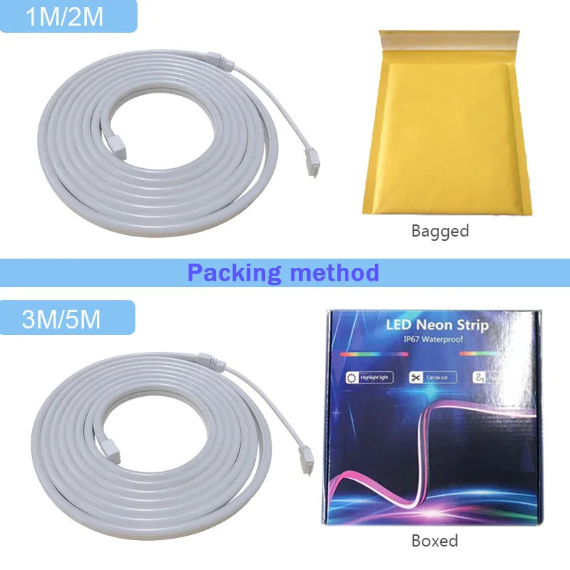 Smart RGB Neon LED Strip 1/2/3/5m Waterproof USB Neon Strip Tuya APP Remote Flexible Ribbon for DIY Neon Deocoration Lighting