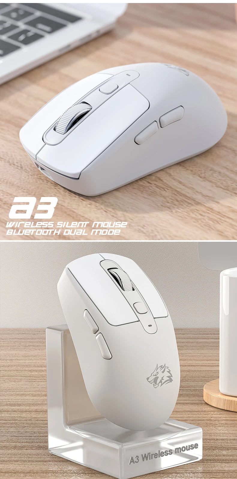 A3 Wireless Mouse Silent ABS Pink Skin Not Fade FREEWOLF Bluetooth Dual Mode Power Linght,5-Speed DPI,PAW3212 Chip Silent Design