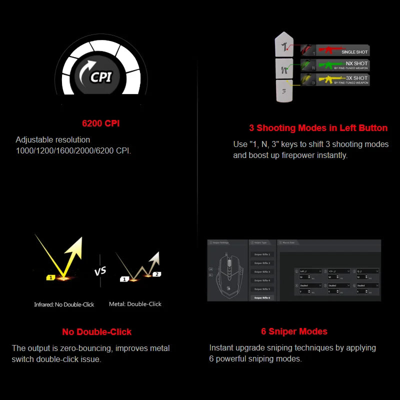 A4Tech Bloody A60 Gaming Mouse - RGB Neon LED, 6200 CPI, 8 Macro Keys, X'Glide Metal Boot, 1000 Hz Adjustable，0.2 ms Response