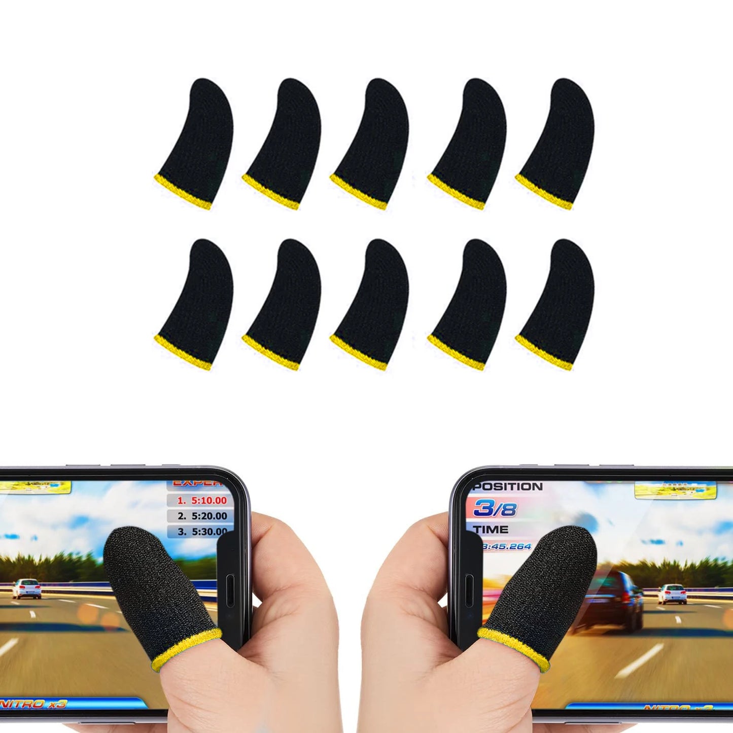 Mobile Game Controller Finger Sleeve Sets,Anti-Sweat Breathable Touchscreen Finger Sleeve for PUBG/Mobile Legends/Knives Out*10