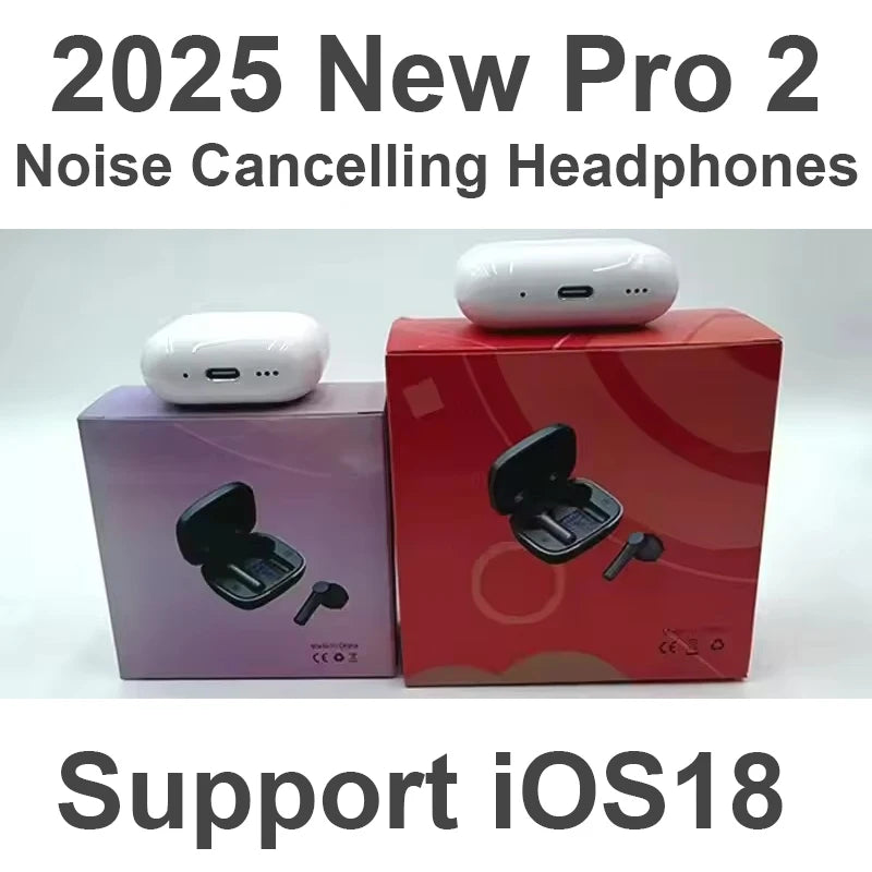 2025 NEW iOS18 ANC Pro 2 Wireless Bluetooth Headphones with Active Noise Cancelling USB C Type Cable Stereo TWS Earphones