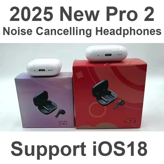 2025 NEW iOS18 ANC Pro 2 Wireless Bluetooth Headphones with Active Noise Cancelling USB C Type Cable Stereo TWS Earphones