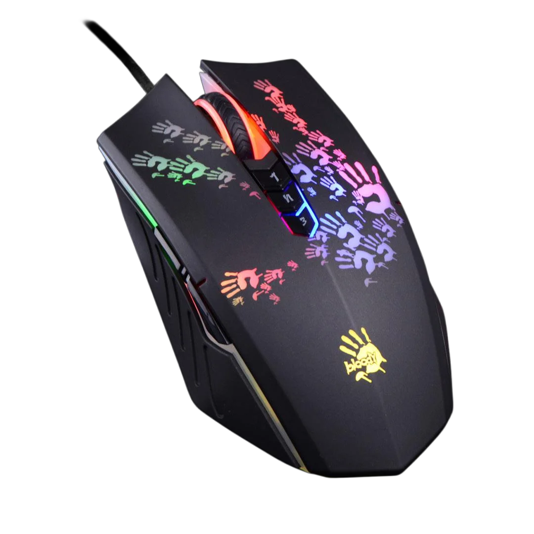 A4Tech Bloody A60 Gaming Mouse - RGB Neon LED, 6200 CPI, 8 Macro Keys, X'Glide Metal Boot, 1000 Hz Adjustable，0.2 ms Response