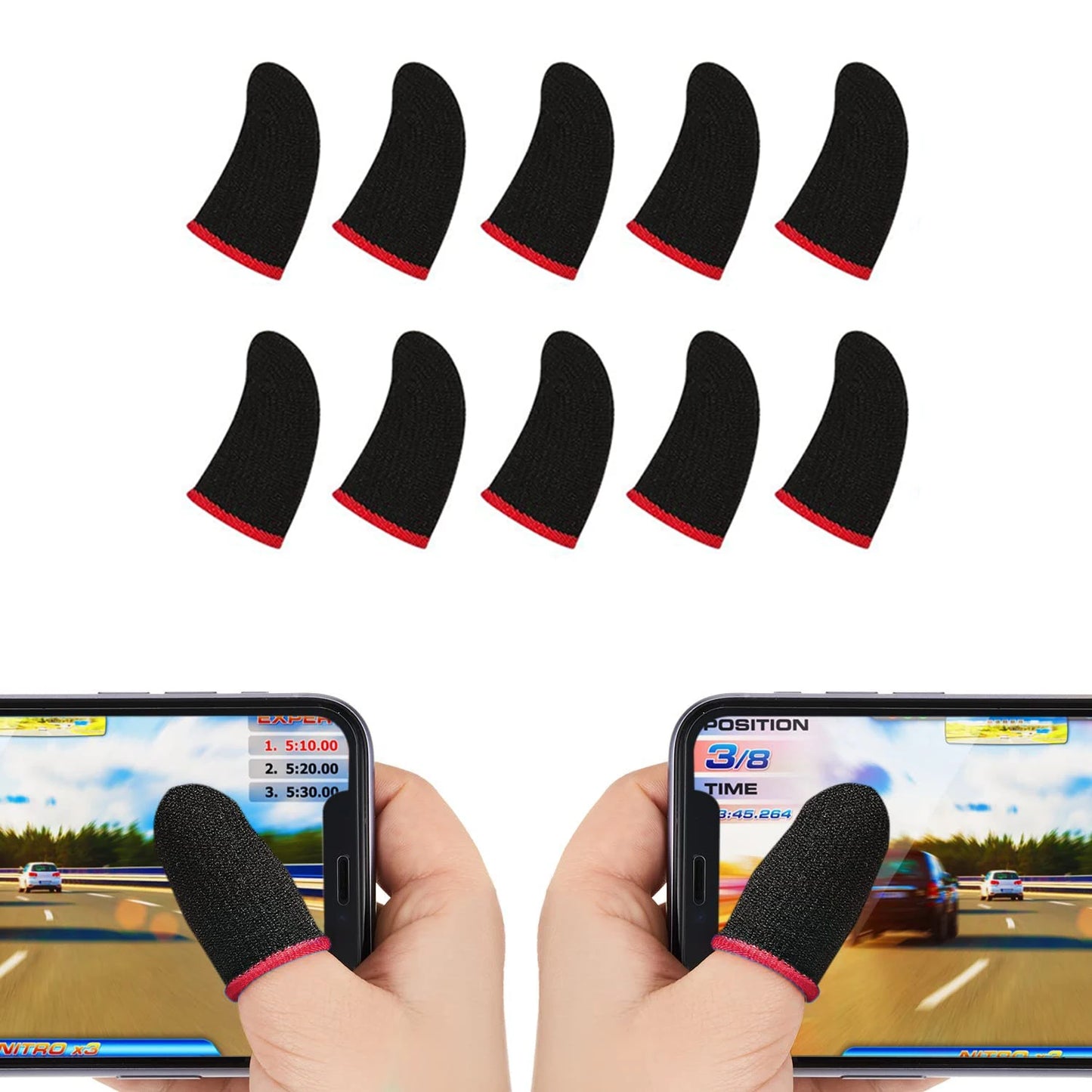 Mobile Game Controller Finger Sleeve Sets,Anti-Sweat Breathable Touchscreen Finger Sleeve for PUBG/Mobile Legends/Knives Out*10