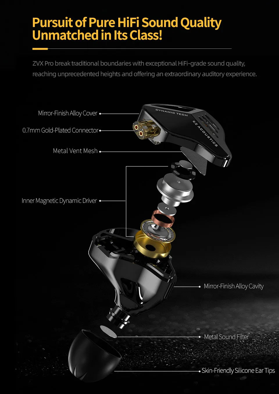 KZ ZVX Pro Earphones Dynamic HIFI Bass Earbuds in Ear Monitor Headphones Sport Noise Cancelling Headset