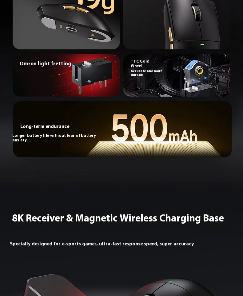New MCHOSE K7 Ultra Wireless Mouse Tri-Mode 2.4G Dual-8K PAW3950 42000DPI 750IPS 59g Lightweight E-Sports Gamer PC Gaming Mouse
