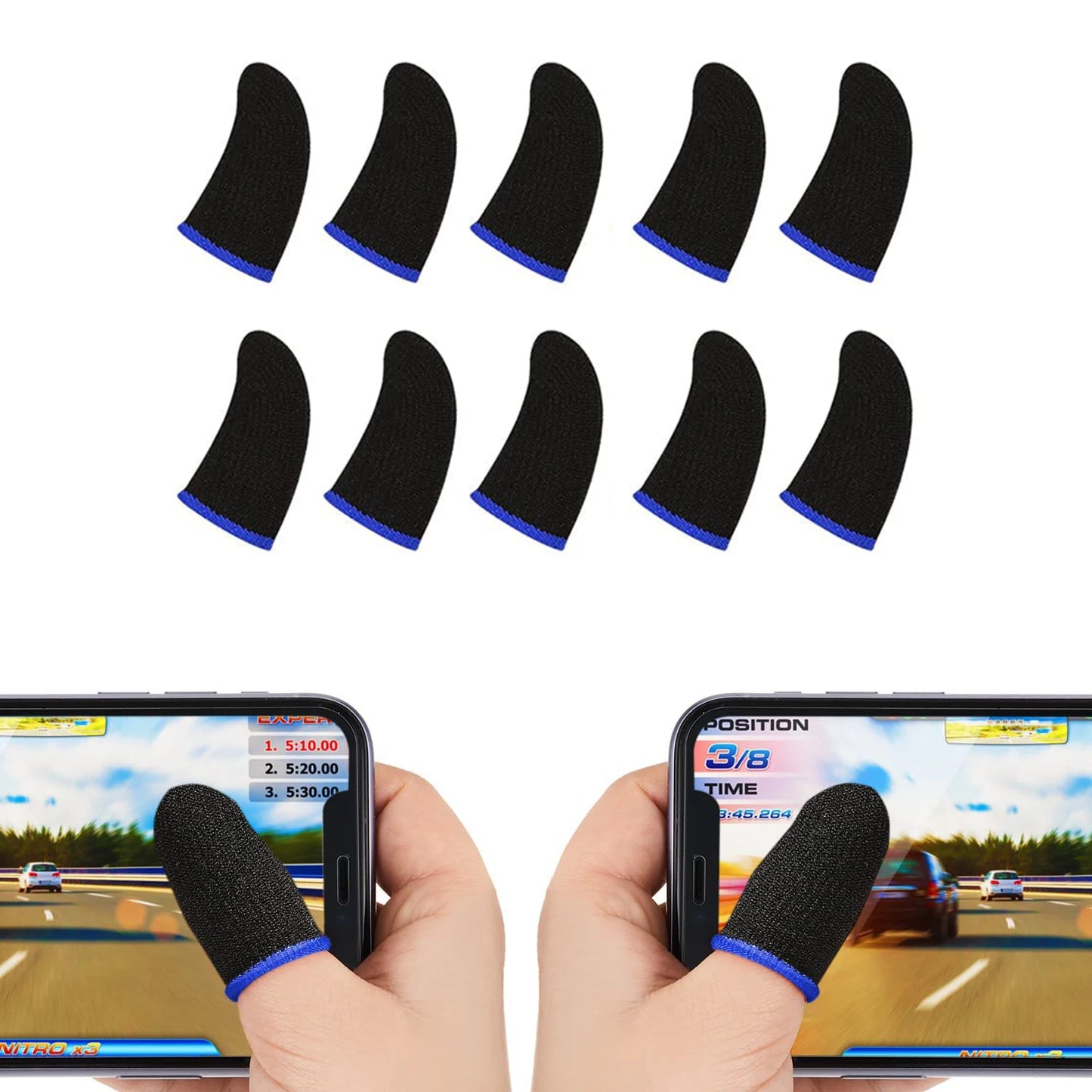 Mobile Game Controller Finger Sleeve Sets,Anti-Sweat Breathable Touchscreen Finger Sleeve for PUBG/Mobile Legends/Knives Out*10