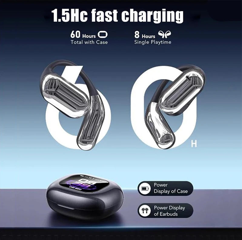 UYUXIO AI Language Translation Earbuds Real Time LCD Touch Screen Open Ear Wireless Headphone with 144 Language for Business