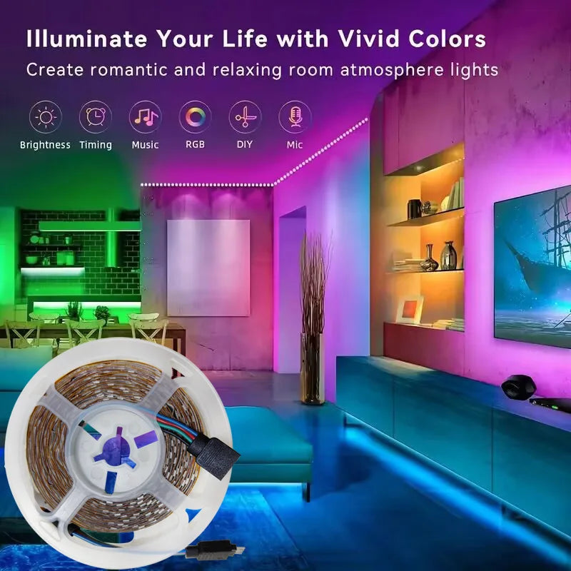 RGB Led Strip Lights 5m 10m 20m 30m Led Room Light with APP Control Flexible Ribbon Luces Led Tape for Room Bedroom Decoration