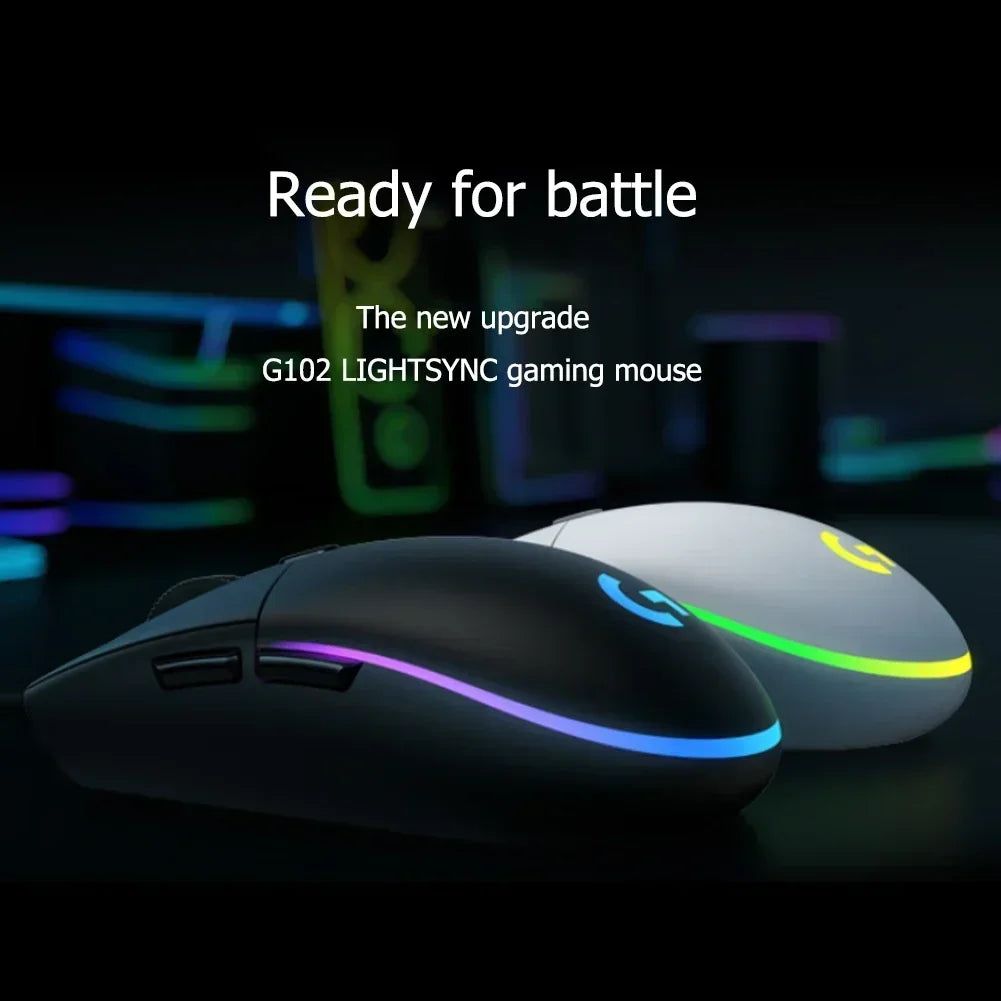 Logitech G102 Mouse Ergonomic Mouse Optical 8000DPI 16.8M Color LED Customizing 6 Buttons Wired Pc Gaming Accessories roccat