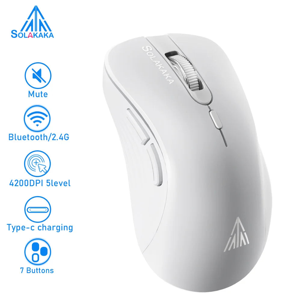 SOLAKAKA SM66 Silent Dual Mode Mouse Bluetooth-compatible 2.4G Wireless Lightweight Ergonomic Mice 4800 DPI PC Office Game Mouse