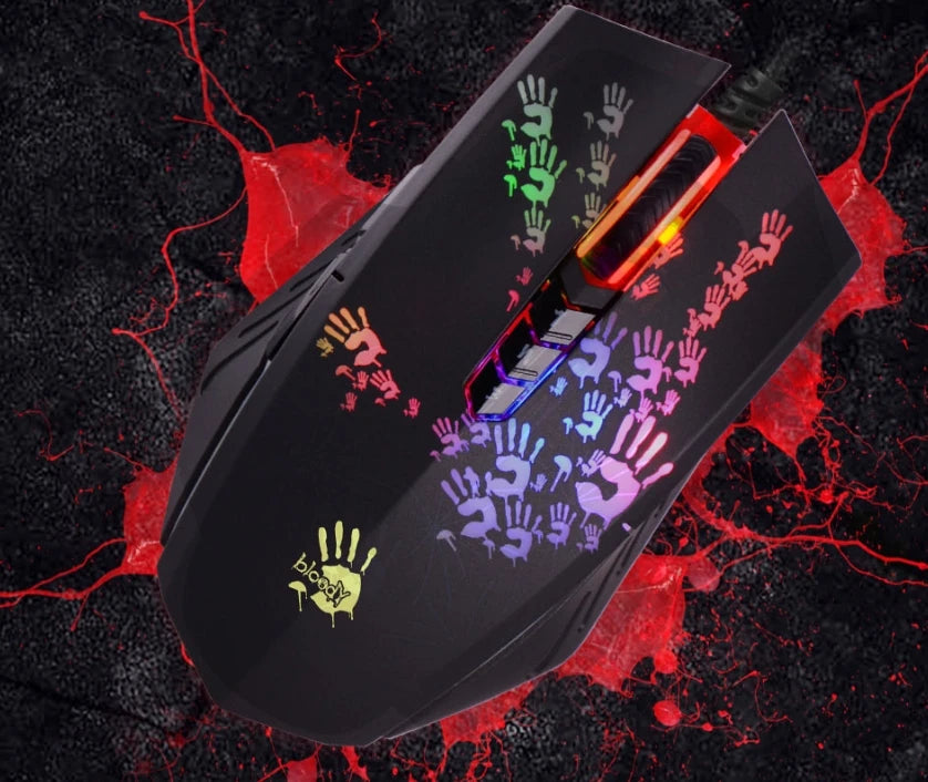 A4Tech Bloody A60 Gaming Mouse - RGB Neon LED, 6200 CPI, 8 Macro Keys, X'Glide Metal Boot, 1000 Hz Adjustable，0.2 ms Response