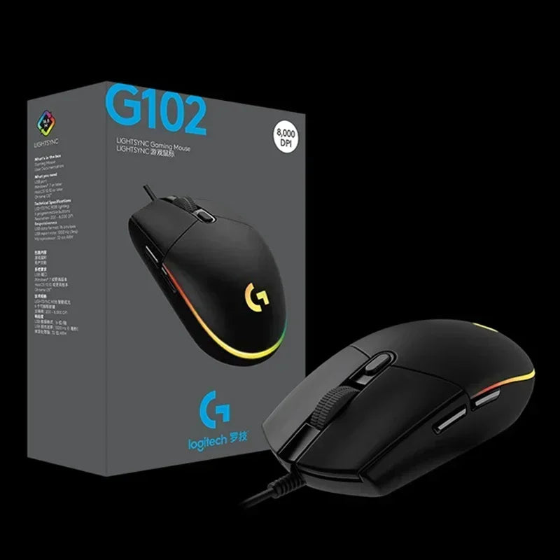 Logitech G102 Mouse Ergonomic Mouse Optical 8000DPI 16.8M Color LED Customizing 6 Buttons Wired Pc Gaming Accessories roccat