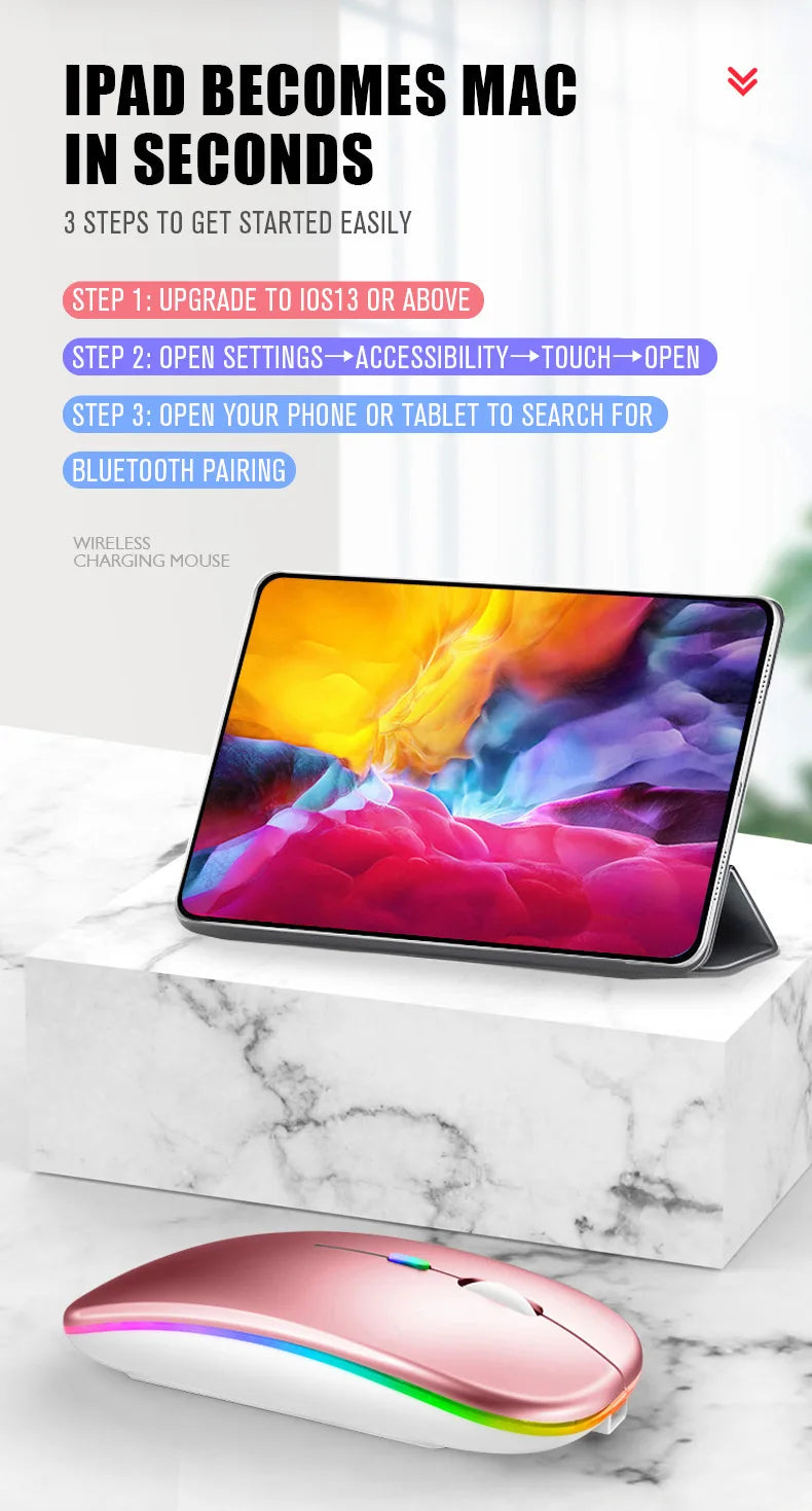 Bluetooth 5.0 Wireless With USB Rechargeable RGB Mouse BT5.2 For Laptop Computer PC Macbook Gaming Mouse 2.4GHz 1600DPI