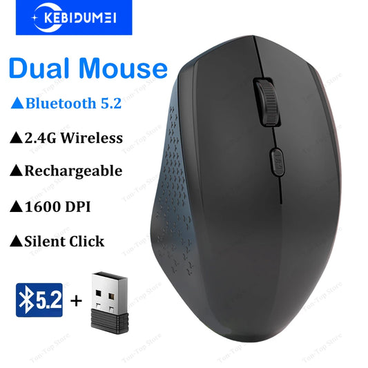 Dual-Mode Bluetooth 5.2 Mouse 2.4G Wireless Mouse Silent Mouse Rechargeable Mouse 1600DPI Gaming Mouse For PC Laptop Win Mac OS
