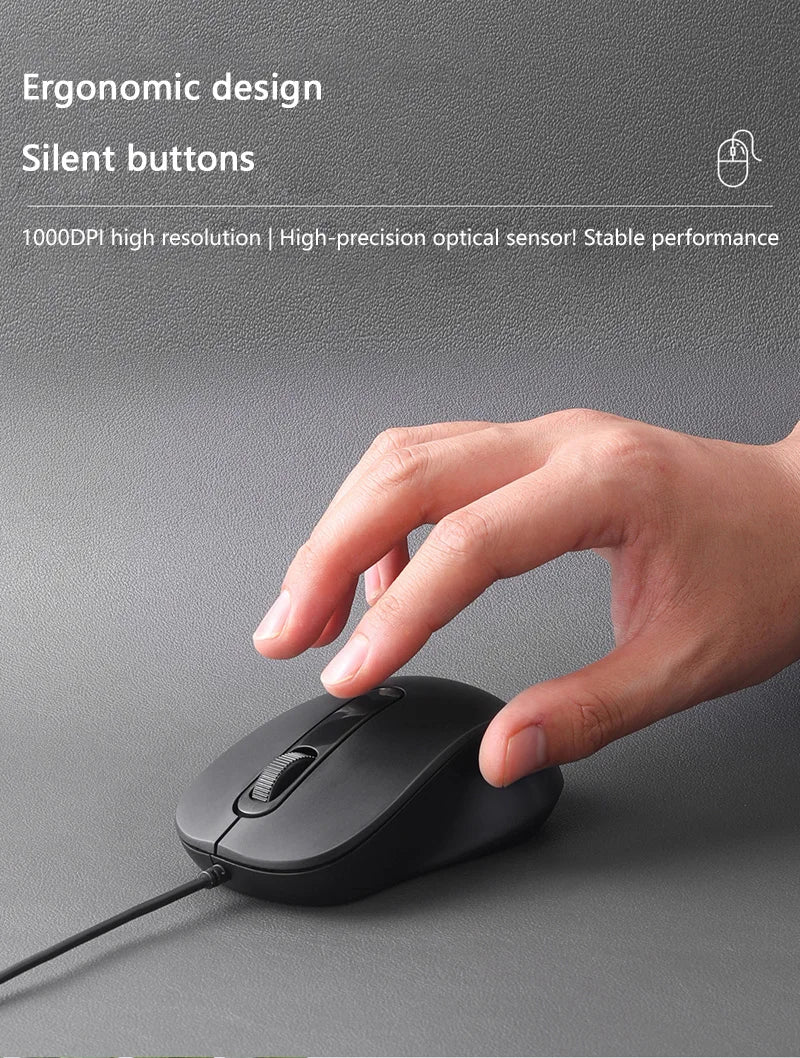 Xiaomi Type-c Wired Mouse Silent Portable Tablet Notebook Office Optical Mouse Ergonomic Design For PC Android IOS