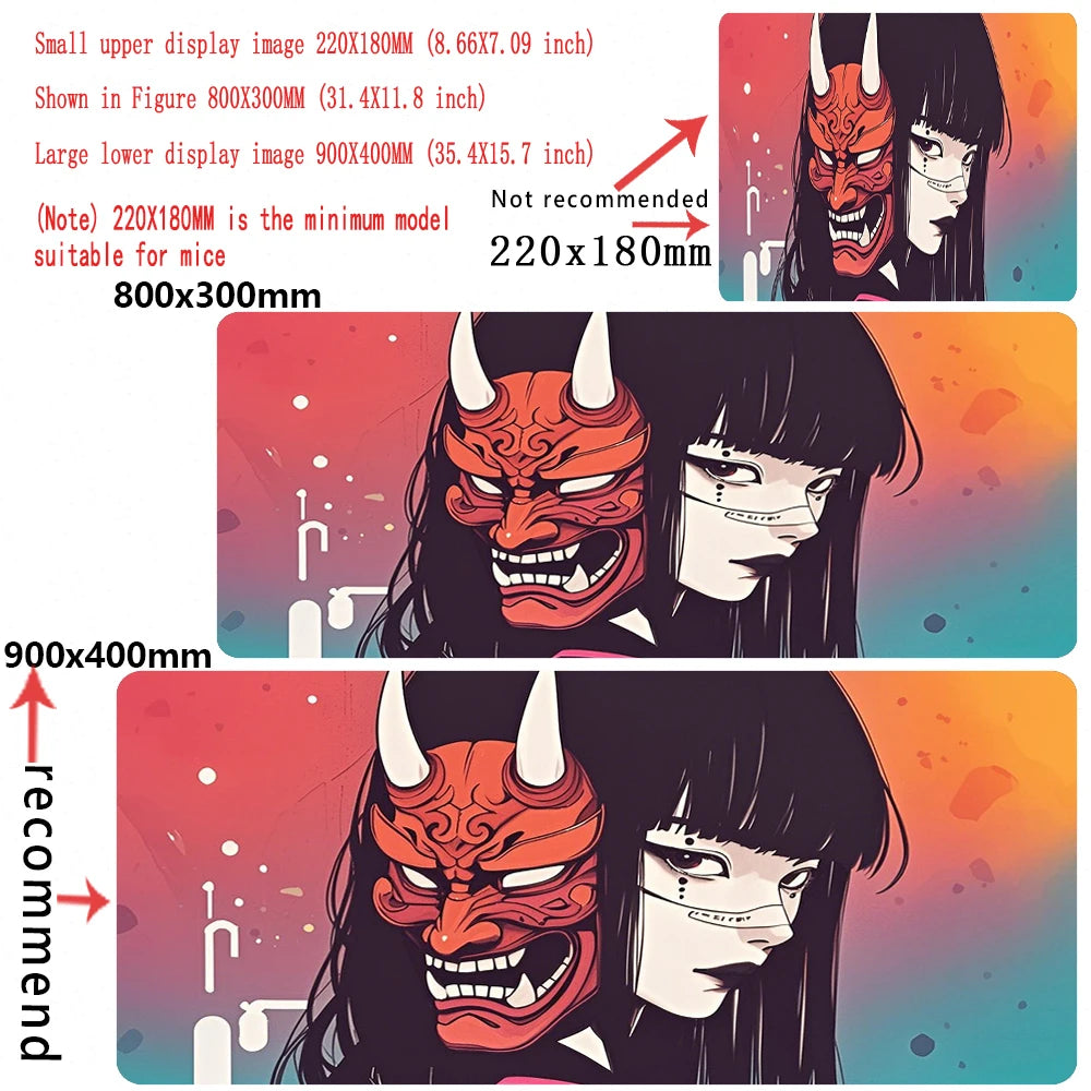 Janpanese Mask Girl Mouse Pad Non-slip Gaming Mousepad Gamer Mouse Mat Game Mechanical Keyboard XXL Desk Mat Tapis De Souris