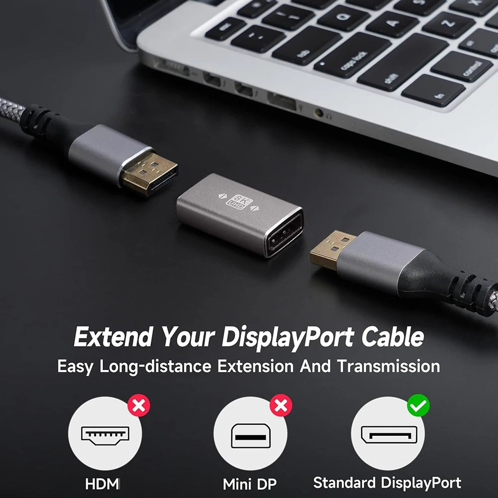 90 Degree DisplayPort1.4 Adapter Support 8K@60Hz 4K@144Hz HDR Video Alloy Shell DP Cable Extender for Desktop Computer Monitor